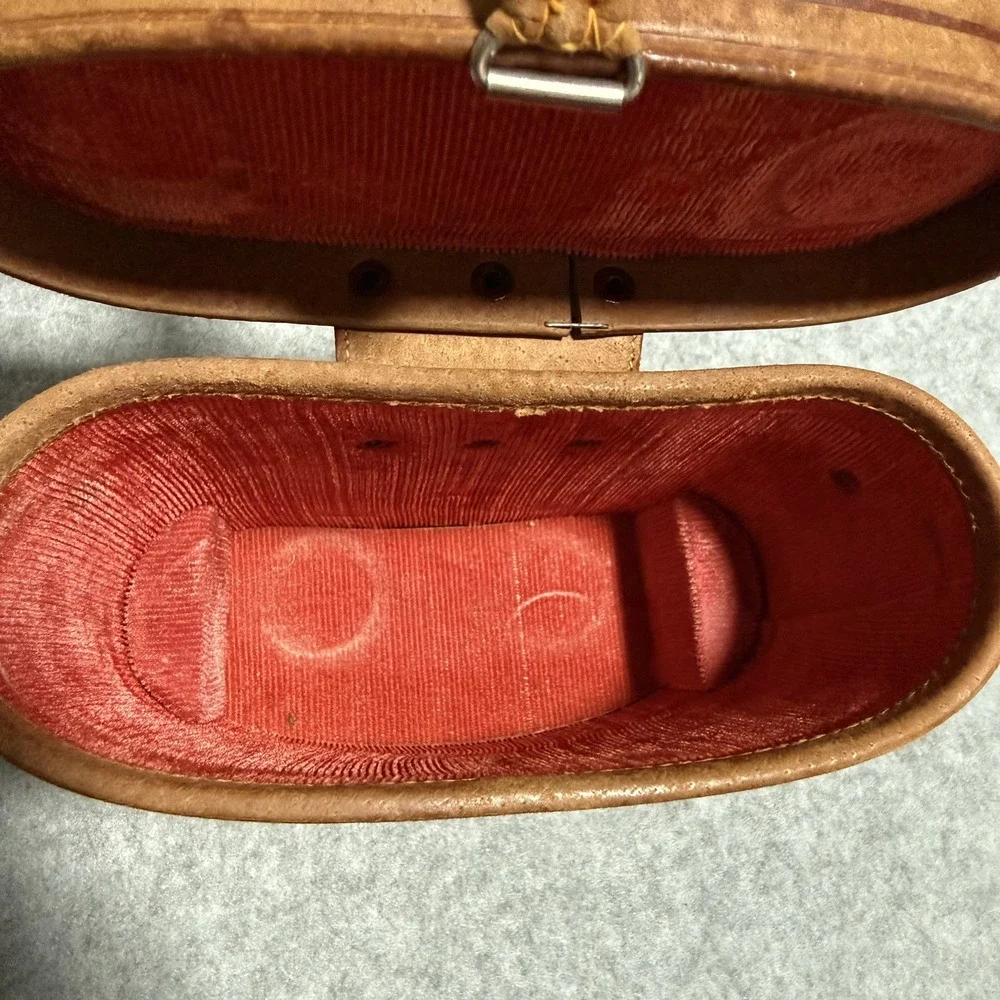 Vintage Binocular Prop Case Brown Leather Red Velvet Interior Flip Top Case Only